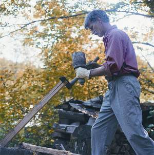 Riving begins with a hammer and wedges and progresses to finer work with a mallet and froe. 