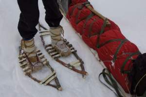 Guide Zach Davis' snowshoes, hastily constructed after he discovered only eight pairs of shoes for nine people. 