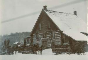 Bark sleds near Tupper Lake, circa 1905. 
