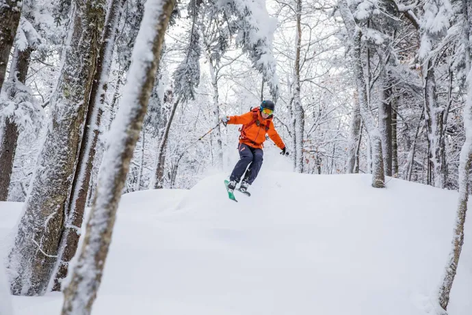 Skiing down