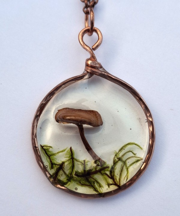 Mushroom and moss woodland pendant