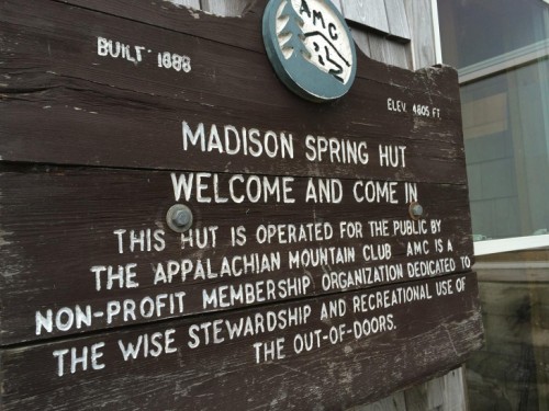 Madison Spring Hut sign