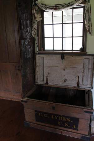 The wood box from the inside. The box was originally a travel trunk that belonged to Colonel Charles Greenleaf Ayres (1854-1909). 