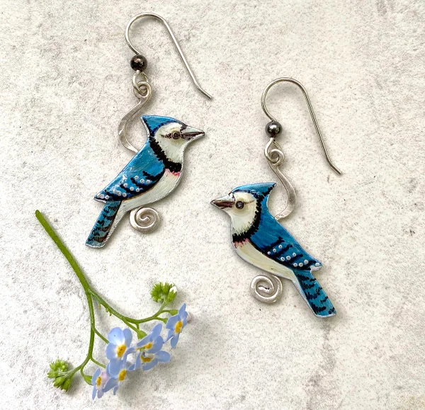 Blue jay earrings